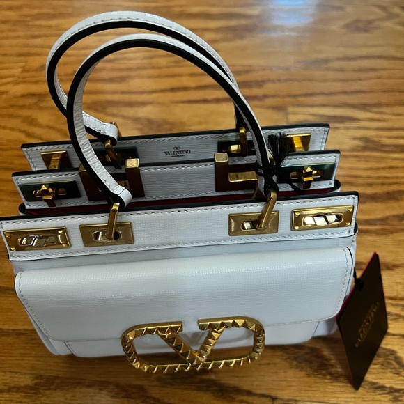 😊SOLD😊 Valentino Garavani White Rocketed Alcove Mini Leather Double Handle Bag - Picture 11 of 16